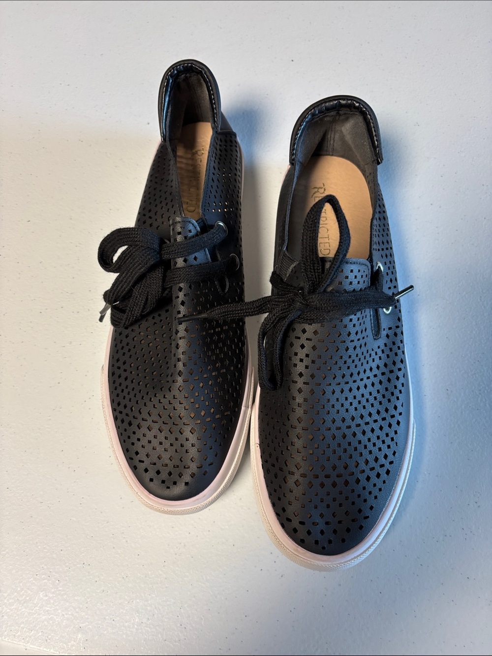 Restricted Black Perforated Lace-Up Women's Sneakers with Pink Trim